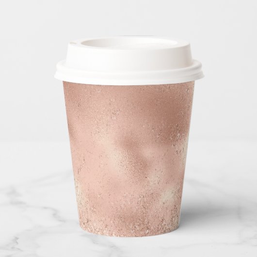 Peach Rose Gold Glitzy Glitzer Pappbecher (Rückseite)