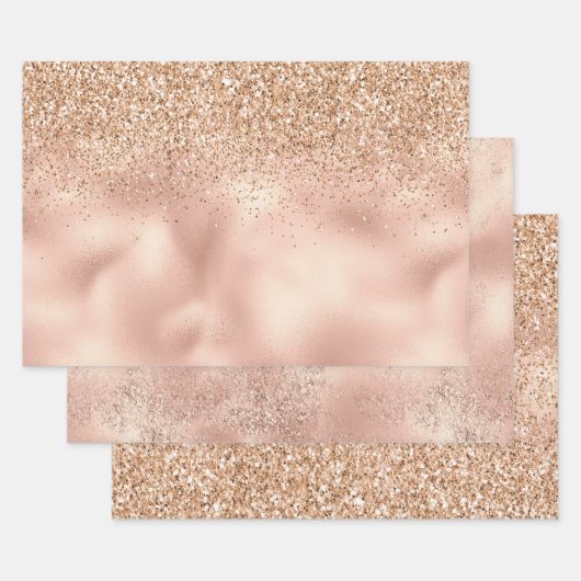 Peach Rose Gold Glitzy Glitzer Sparkone Geschenkpapier Set (Set)