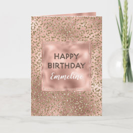 Peach Rose Gold Leopard Print Glitzer Geburtstag Karte