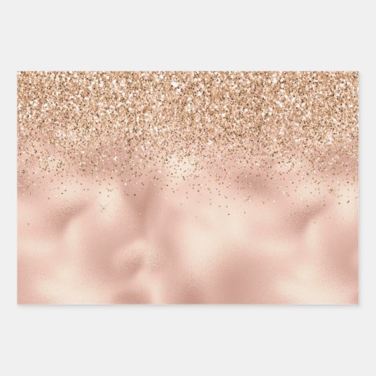 Peach Rose Gold Luxe Glitzer Geschenkpapier Set (Vorderseite 3)