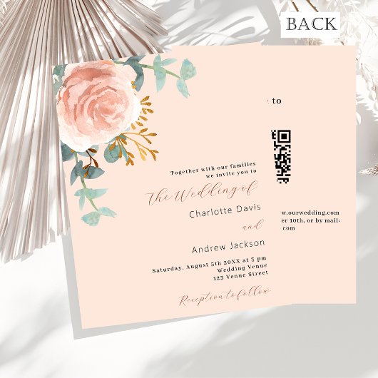 Peach Rose Gold QR UAWG budget Einladung Hochzeit