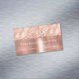Peach Rose Gold Sparkle Leopard Glitz Magnetische Visitenkarte