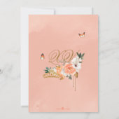 Peach Rose Gold Tiara Butterfly Quinceanera Einladung (Rückseite)