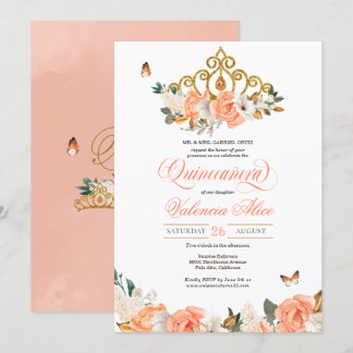 Peach Rose Gold Tiara Schmetterling Elegante Still Einladung