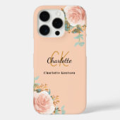 Peach Rose Goldflorchen monogramm elegant Case-Mate iPhone Hülle (Rückseite)