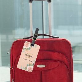 Peach Rose Goldflorchen monogramm elegant Gepäckanhänger