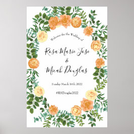 Peach Rose Hochzeit Blumenfeder Poster