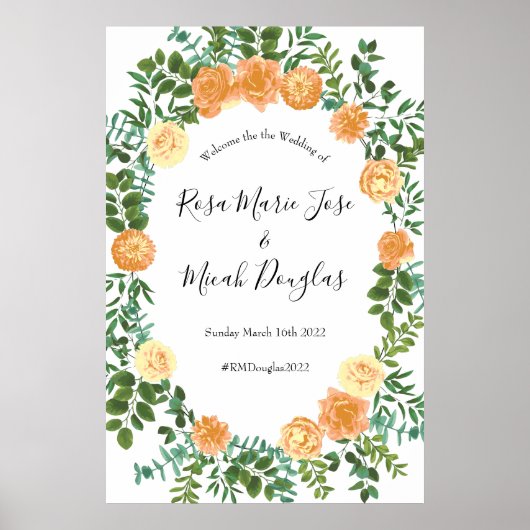 Peach Rose Hochzeit Blumenfeder Poster (Vorne)