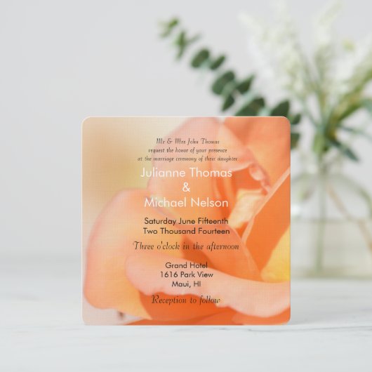 Peach-Rose-Hochzeit Einladung (Stehend Vorderseite)