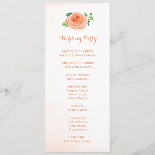 Peach-Rose Hochzeitsprogramme für Wasserfarben Programm (Rückseite)