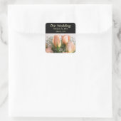 Peach Rose Hochzeitsticker Quadratischer Aufkleber (Tasche)