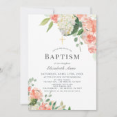 Peach Rose & Hydrangea Pink Girl Taufe Einladung (Vorderseite)