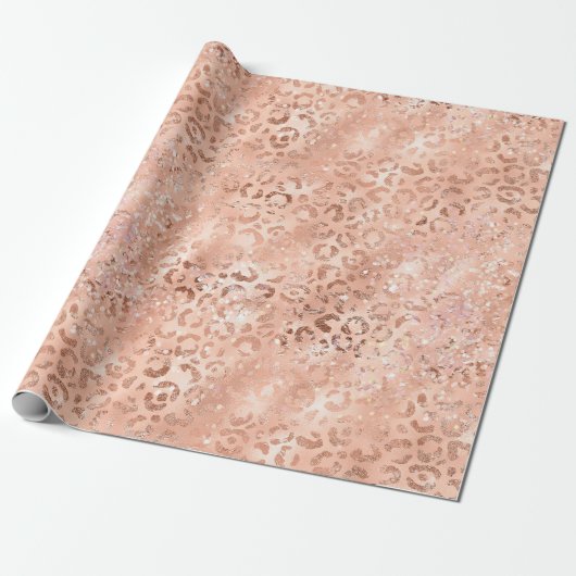 Peach Rose Leopard Glitz Geschenkpapier (Ungerollt)