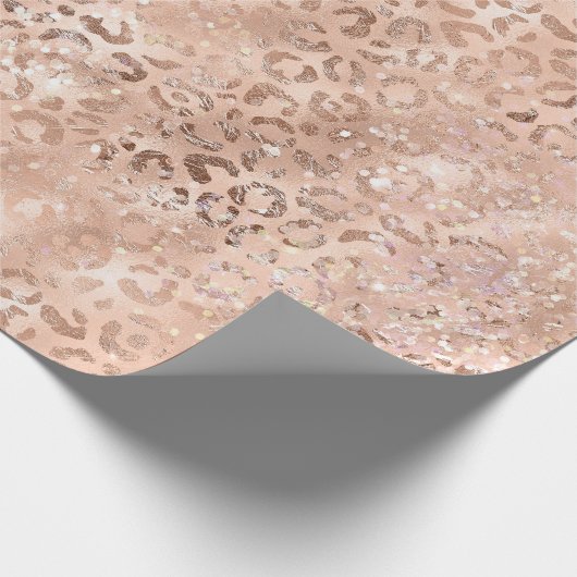 Peach Rose Leopard Glitz Geschenkpapier (Ecke)