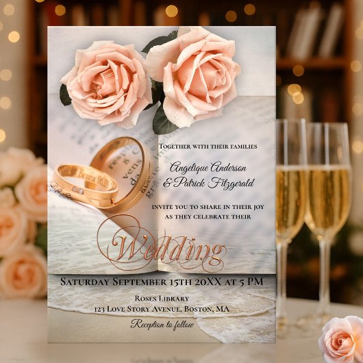 Peach Rose Liebe Storybuch Hochzeit Einladung