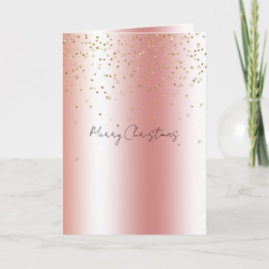 Peach Rose Ombre Gold Bokeh Glitter Christmas Karte (Vorderseite)