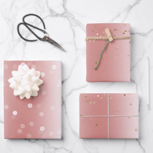 Peach Rose Ombre Gold Glitter Confetti Christmas Geschenkpapier Set (Vorderseite)