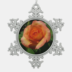 Peach Rose Orange Floral Fotografie Schneeflocken Zinn-Ornament