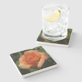 Peach Rose Orange Floral Fotografie Steinuntersetzer (Seitenansicht)