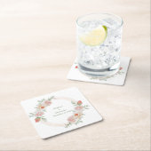 Peach Rose Rosa Rosa Rosa Rosa Goldrahmen Hochzeit Rechteckiger Pappuntersetzer (Vor Ort)