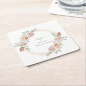 Peach Rose Rosa Rosa Rosa Rosa Goldrahmen Hochzeit Rechteckiger Pappuntersetzer (angewinkelt)