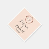 Peach Rose Rose Goldfolie Monogramm HochzeitsNapki Serviette (Ecke)