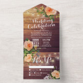 Peach Rose Rustic Wood String Lights Wedding RSVP All In One Einladung (Innen Boden)