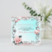 Peach Rose & Schmetterlinge Geburtstagsparty Einladung (Stehend Vorderseite)