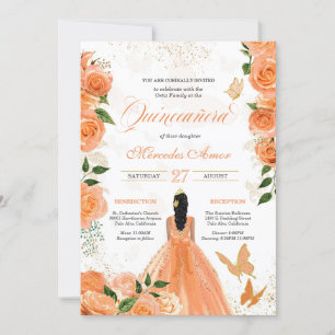 Peach Rose Schmetterlinge Mariposa Quinceanera Einladung