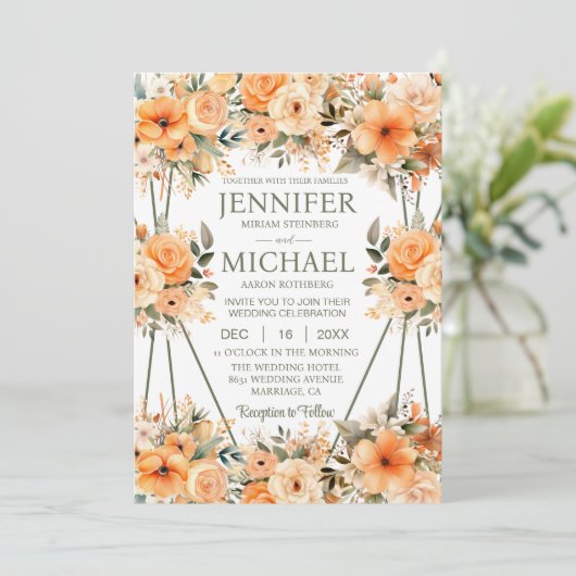 Peach Rose Sommerfrühlingssommer Einladungen (Stehend Vorderseite)