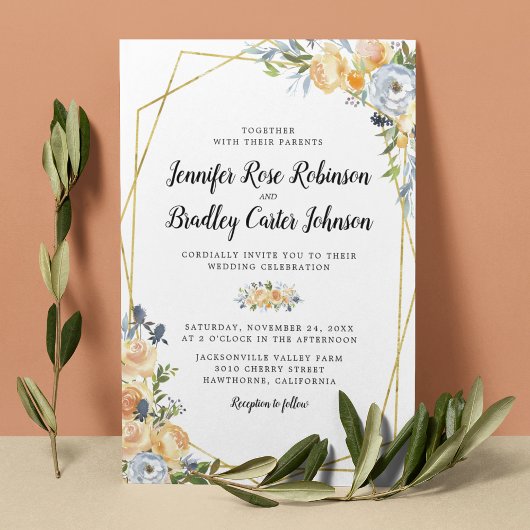 Peach Rose Thistle Floral Wedding Einladung