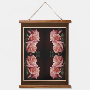 Peach Rose Trio Abstraktes Blumenkohl Vintag Wandteppich Mit Holzrahmen