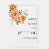 Peach Rose und Pfingsteine mattierte Hochzeit WILL Acrylschild (Vorderseite)