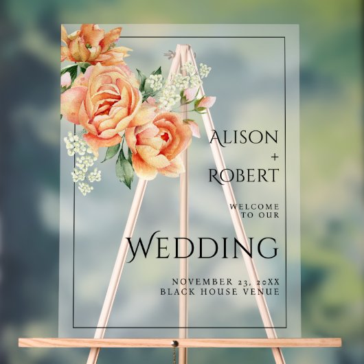 Peach Rose und Pfingsteine mattierte Hochzeit WILL Acrylschild (Neutral)