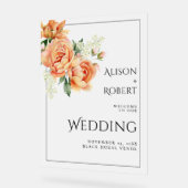 Peach Rose und Pfingsteine mattierte Hochzeit WILL Acrylschild (Winkel)