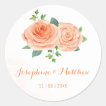 Peach Rose Wasserfarbe Hochzeitskleber