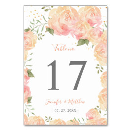 Peach Rose Watercolor Floral Wedding Tischnummer