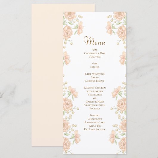Peach Rose Wedding Menus Menükarte (Vorne/Hinten)