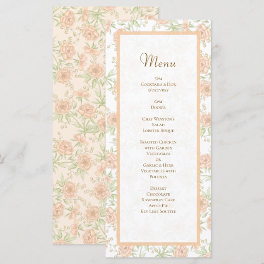 Peach Rose Wedding Menus Menükarte (Vorne/Hinten)