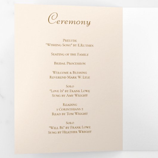 Peach Rose Wedding Programs Dreifach-gefaltete Programmkarte (Innen Erste Seite)