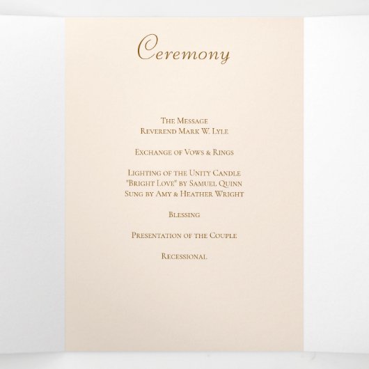 Peach Rose Wedding Programs Dreifach-gefaltete Programmkarte (Innenseite Mitte)