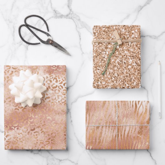Peach-Rose Weißleopard Geschenkpapier Set (Vorderseite)