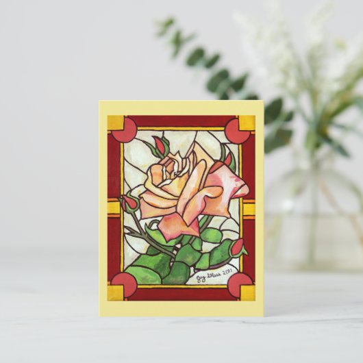 Peach Rose Window Postcard Postkarte (Stehend Vorderseite)