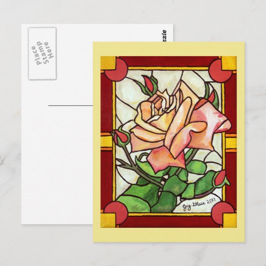 Peach Rose Window Postcard Postkarte (Vorne/Hinten)