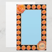 Peach Rose with Blue on Black Background Briefpapier (Vorne/Hinten)
