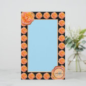 Peach Rose with Blue on Black Background Briefpapier (Stehend Vorderseite)