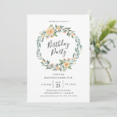 Peach Rose Wreath | Einladung zur Geburtstagsparte (Stehend Vorderseite)