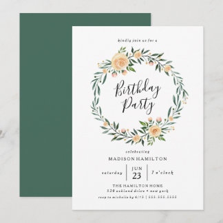 Peach Rose Wreath | Einladung zur Geburtstagsparte