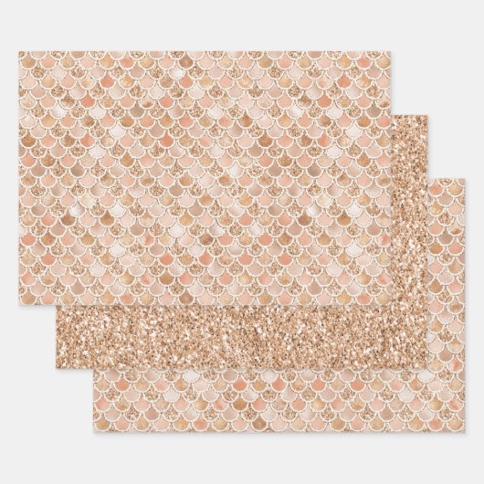 Peach Rosen Blush Gold Glitzer Mermaid Geschenkpapier Set (Set)