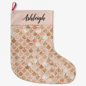 Peach Rosen Blush Gold Glitzer Mermaid Großer Weihnachtsstrumpf (Vorderseite)